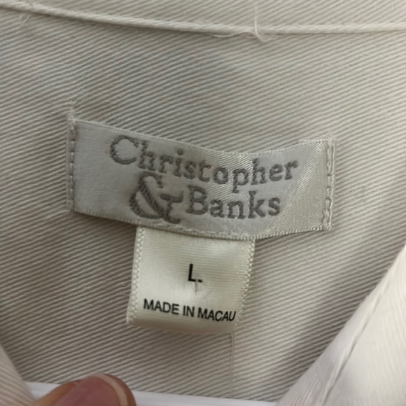 Christopher & Banks white long sleeved blouse with stars/ stripes emblems. NWT L - Picture 2 of 7